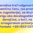 Porodica traži odgovornu i dinamičnu ženu za brigu o detetu na crnogorskom primorju